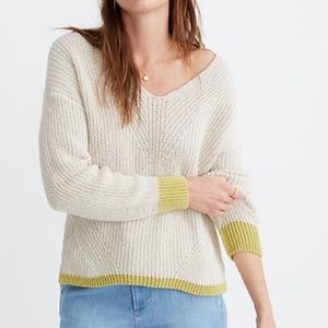 Madewell Tipped Ridgeton Green Lining Cream Pullover Sweater, size small